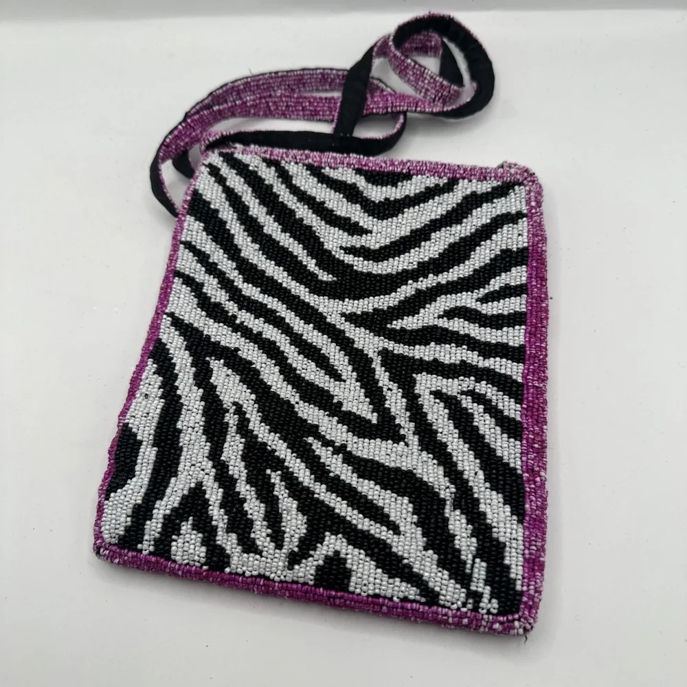 Christiana Beaded Handbag hand made extensive beading Zebra 7x8in